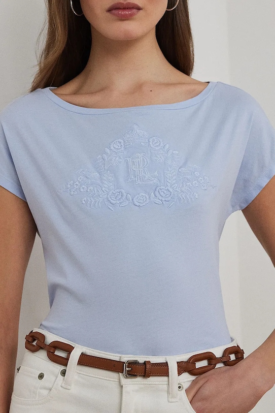 Bavlněné tričko Lauren Ralph Lauren modrá 200963873