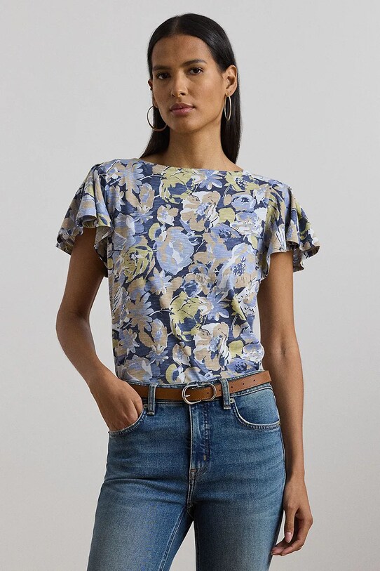 Lauren Ralph Lauren t-shirt bawełniany wzorzyste niebieski 200963875
