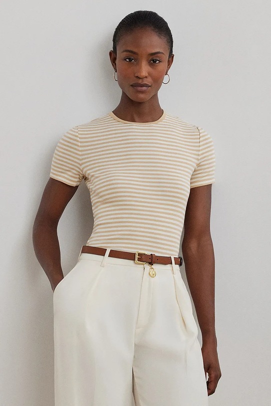 Pamučna majica Lauren Ralph Lauren pamuk bež 200963889