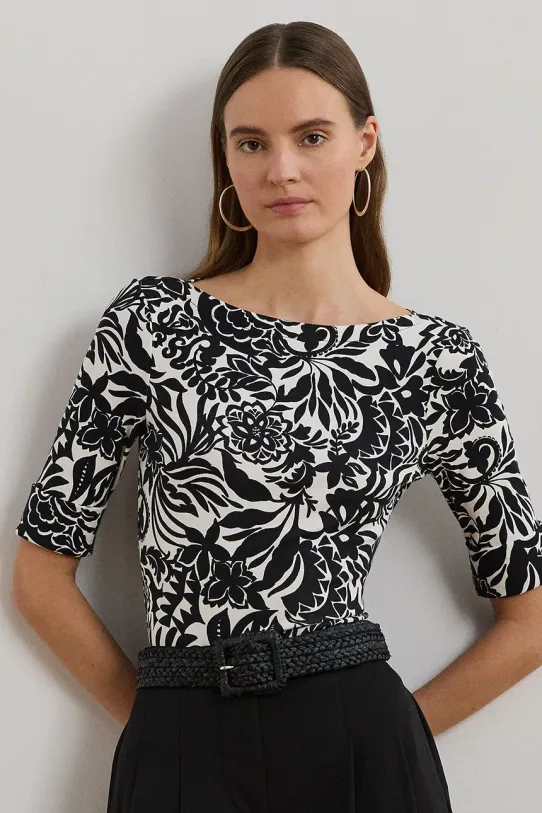 Lauren Ralph Lauren bluză din bumbac flori negru 200963940