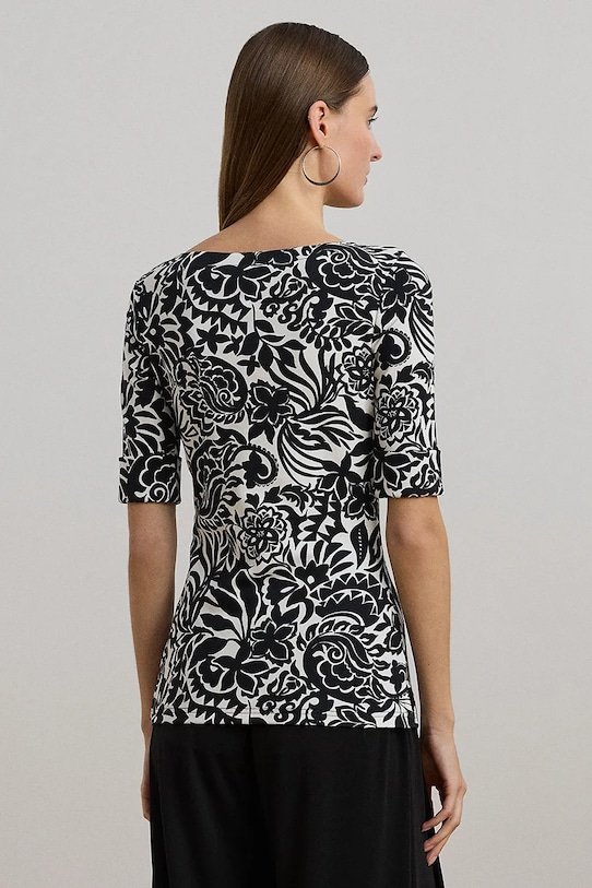 Памучна блуза Lauren Ralph Lauren вталена черен 200963940