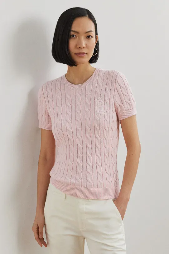 Bavlněný svetr Lauren Ralph Lauren kulatý růžová 200965880