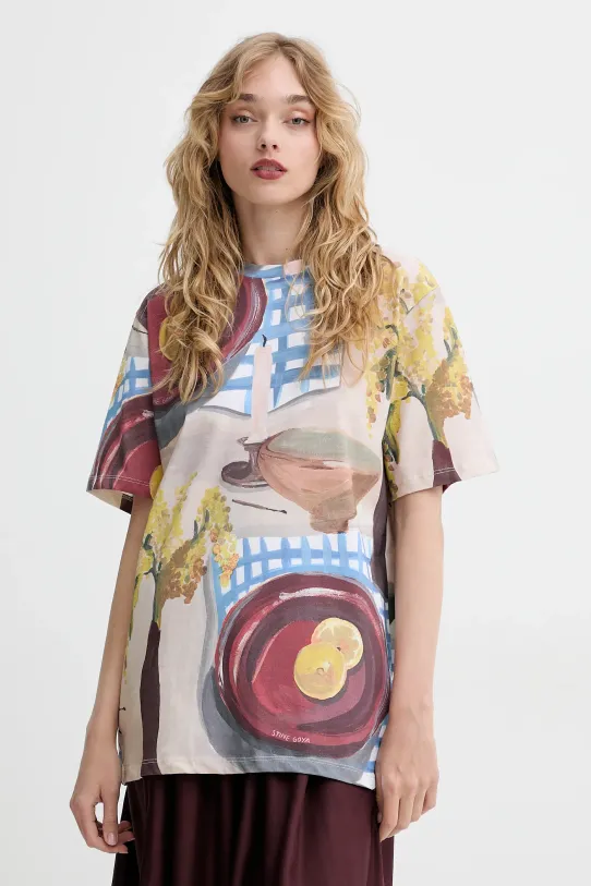 Bavlněné tričko Stine Goya květinový béžová SG.SS25.T009.2243