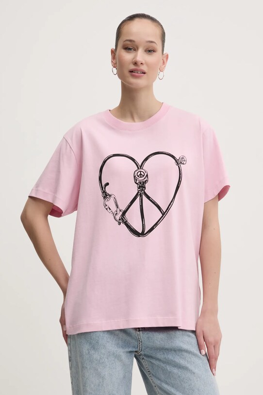 Moschino Jeans tricou din bumbac print roz 0709.3229