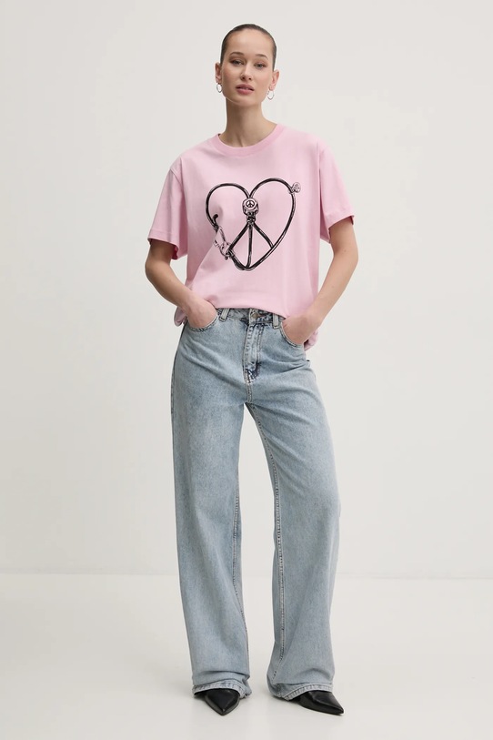 Moschino Jeans tricou din bumbac 0709.3229 roz SS25