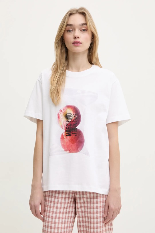 Moschino Jeans t-shirt bawełniany nadruk biały 0707.3229