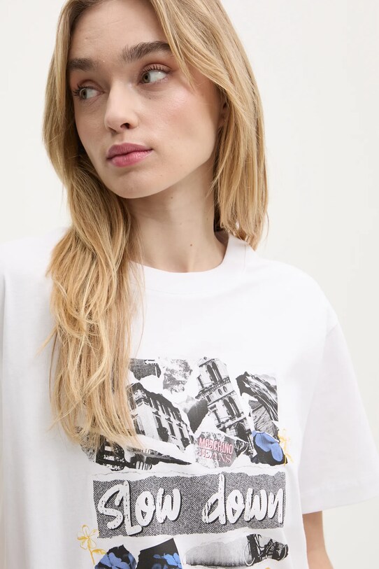 Bombažna kratka majica Moschino Jeans bela 0708.3229