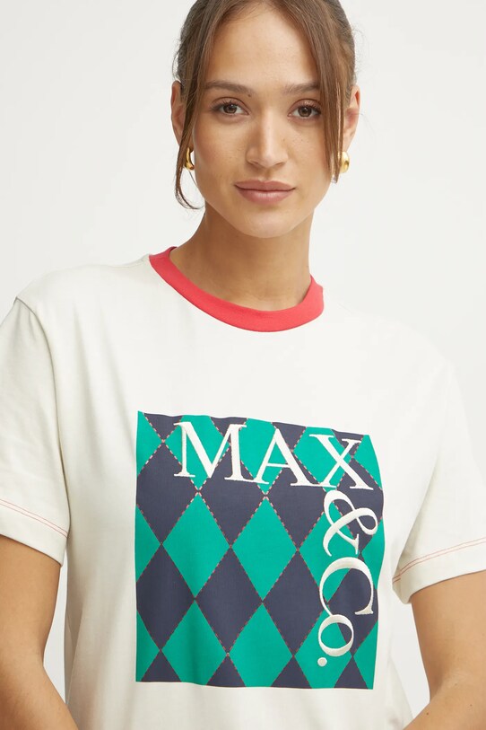 MAX&Co. t-shirt bawełniany beżowy 2518971041200