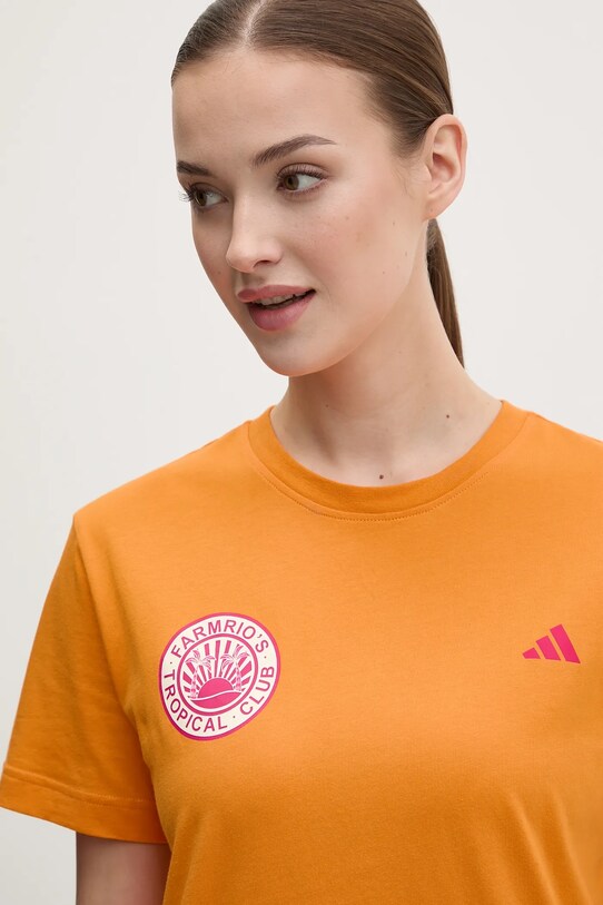 adidas t-shirt bawełniany x Farm Rio pomarańczowy JD6293