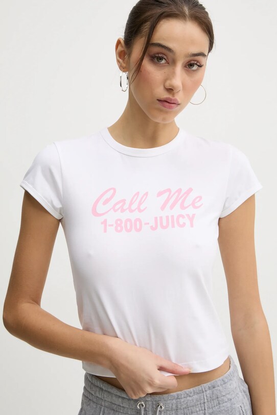 Juicy Couture t-shirt z elastanem beżowy JCGCT125020