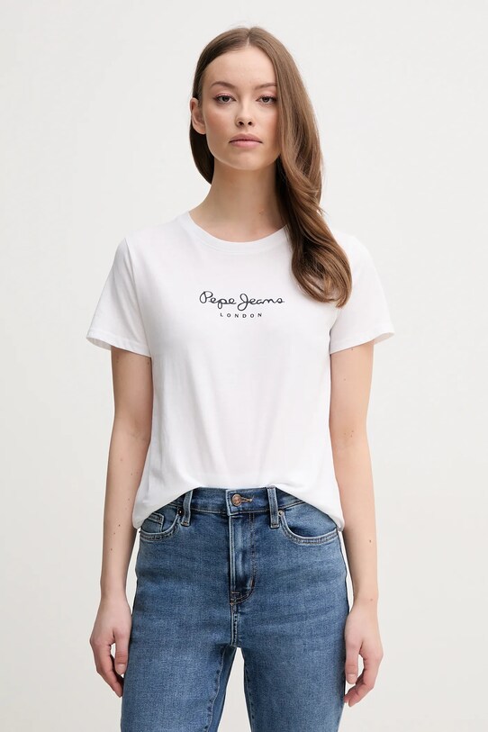 Pepe Jeans tricou din bumbac MACY print alb PL506012