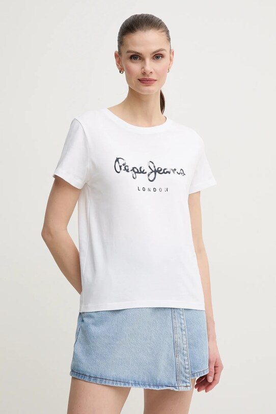 Pepe Jeans tricou din bumbac VAL print alb PL506028