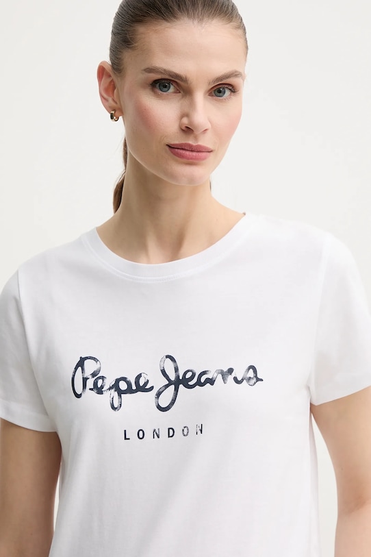 Ρούχα Βαμβακερό μπλουζάκι Pepe Jeans VAL PL506028 λευκό