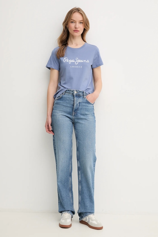 Bavlnené tričko Pepe Jeans VAL PL506028 modrá SS25