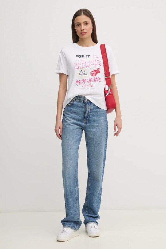 Bombažna kratka majica Pepe Jeans ROXANE PL506045 bela SS25