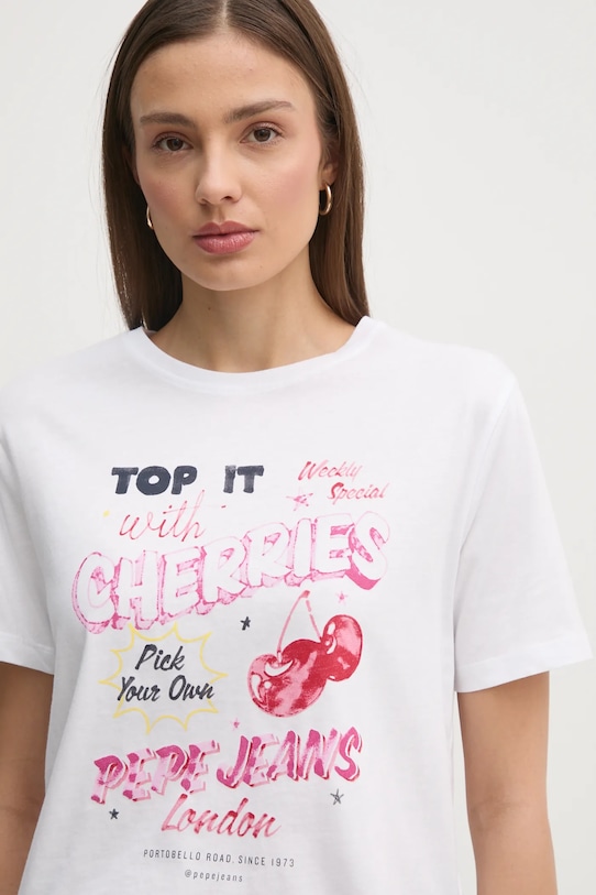 Bombažna kratka majica Pepe Jeans ROXANE bela PL506045