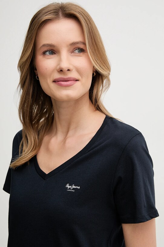 Pepe Jeans pamut póló MACY V-NECK sötétkék PL506051