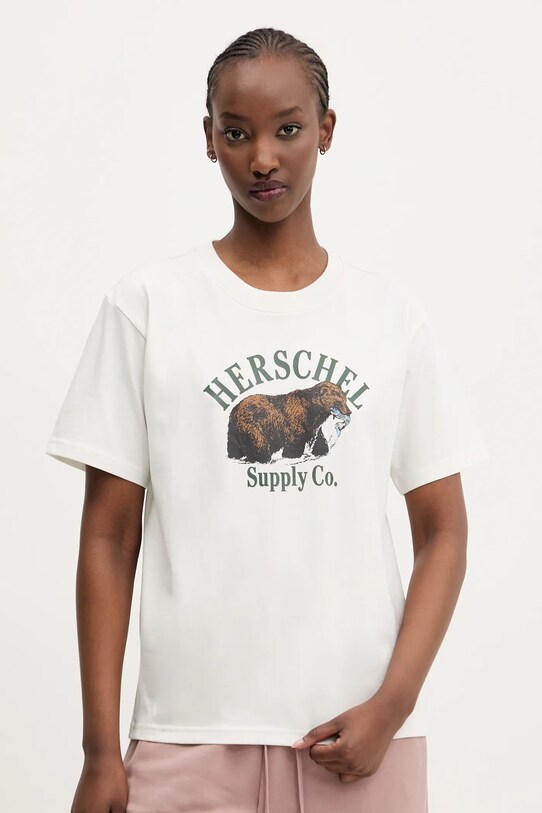 Herschel tricou din bumbac print bej 50442.05977
