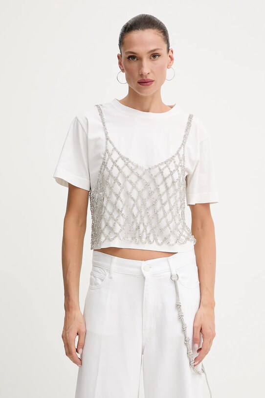 Bavlněné tričko Pinko nášivka bílá 105145.A2LT