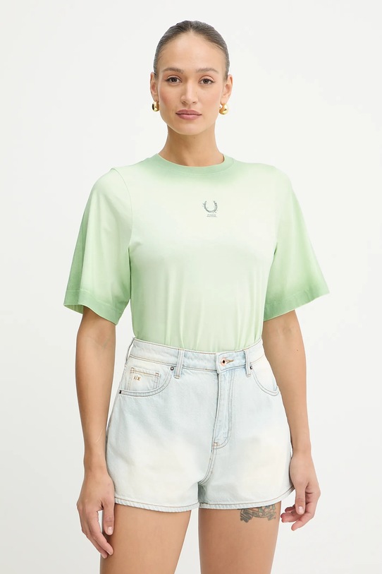 Pinko t-shirt bawełniany REIMAGINE by Patrick Mcdowell nadruk zielony 105086.A2K0