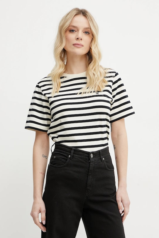 Weekend Max Mara t-shirt bawełniany wzorzyste beżowy 2515971031600