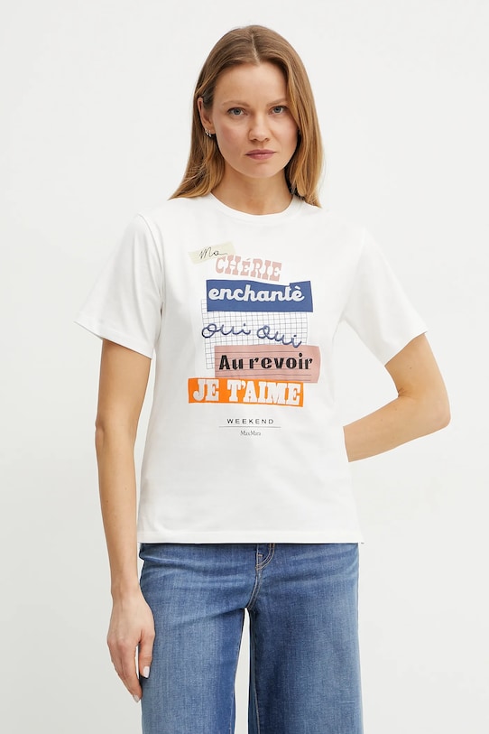 Памучна тениска Weekend Max Mara щампа бял 2515971041600