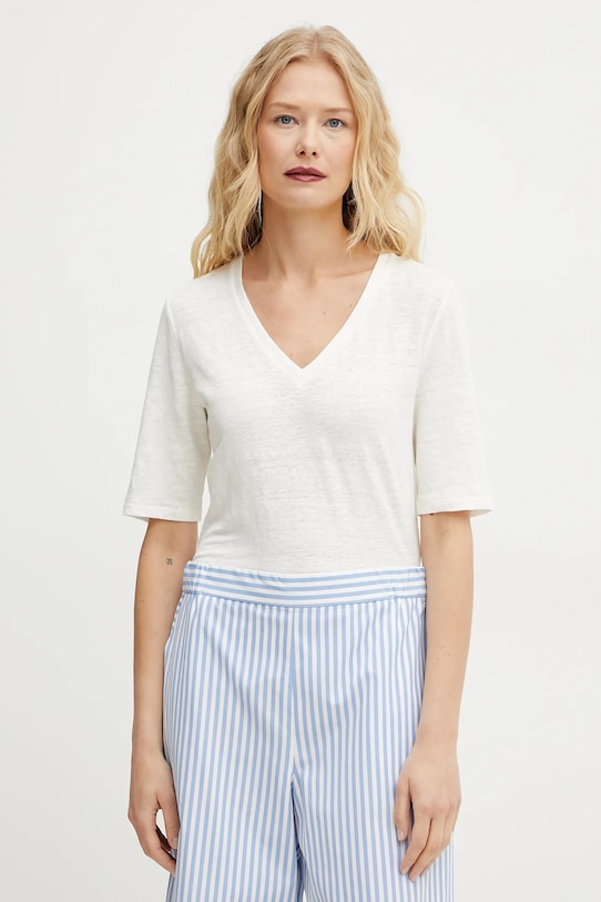 Plátěné tričko Weekend Max Mara hladký bílá 2515941012600