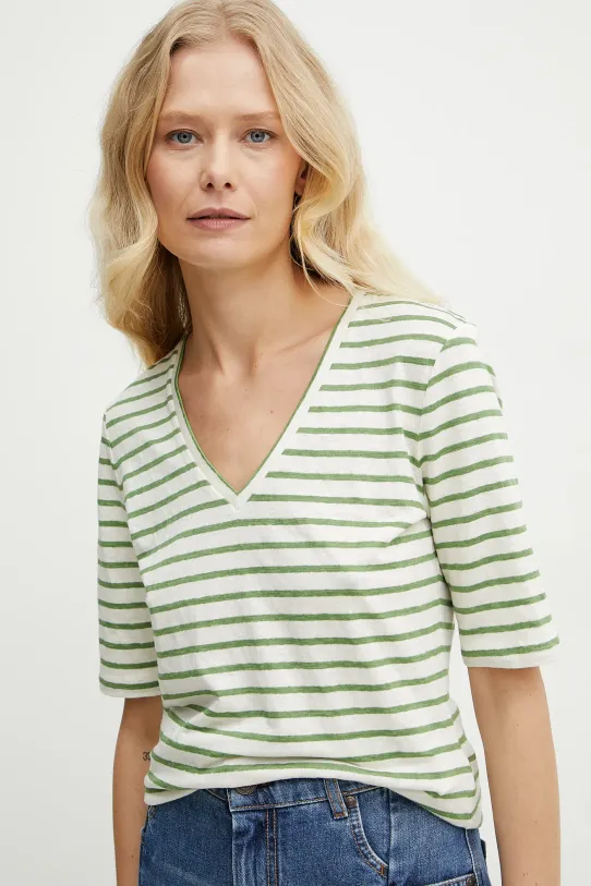 Weekend Max Mara t-shirt lniany beżowy 2515941012600