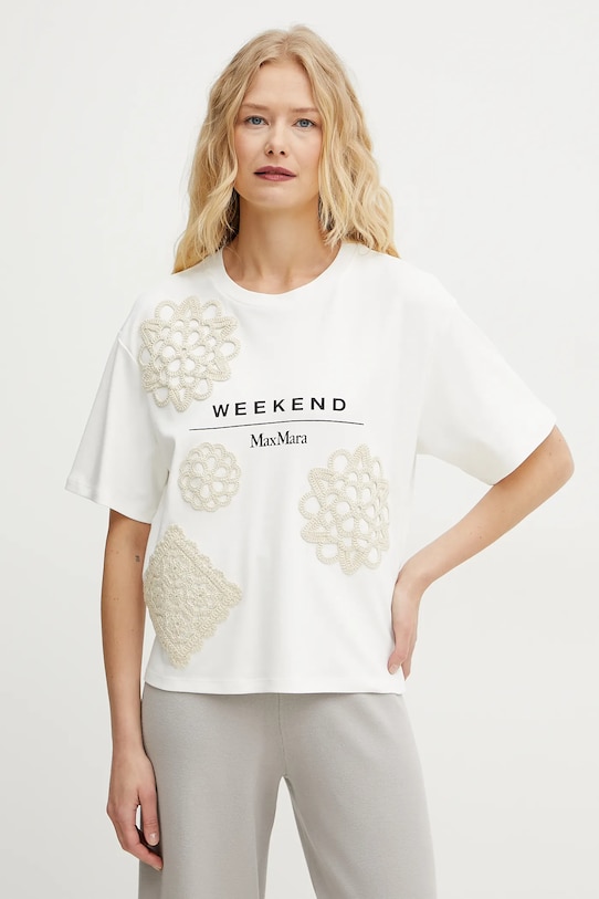 Weekend Max Mara tricou din bumbac imprimeu bej 2515941052600