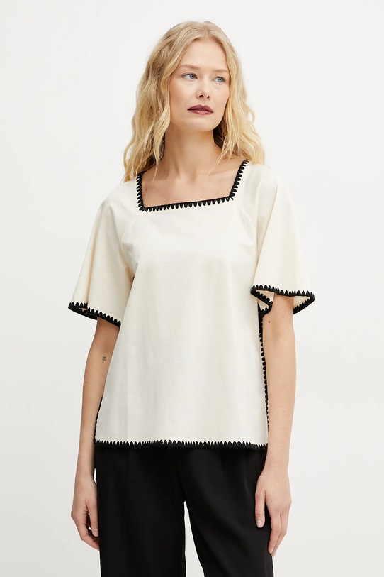 Weekend Max Mara t-shirt bawełniany regular beżowy 2515941062600