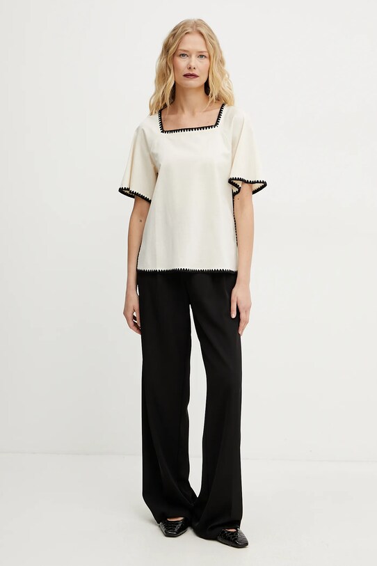 Βαμβακερό μπλουζάκι Weekend Max Mara 2515941062600 μπεζ SS25