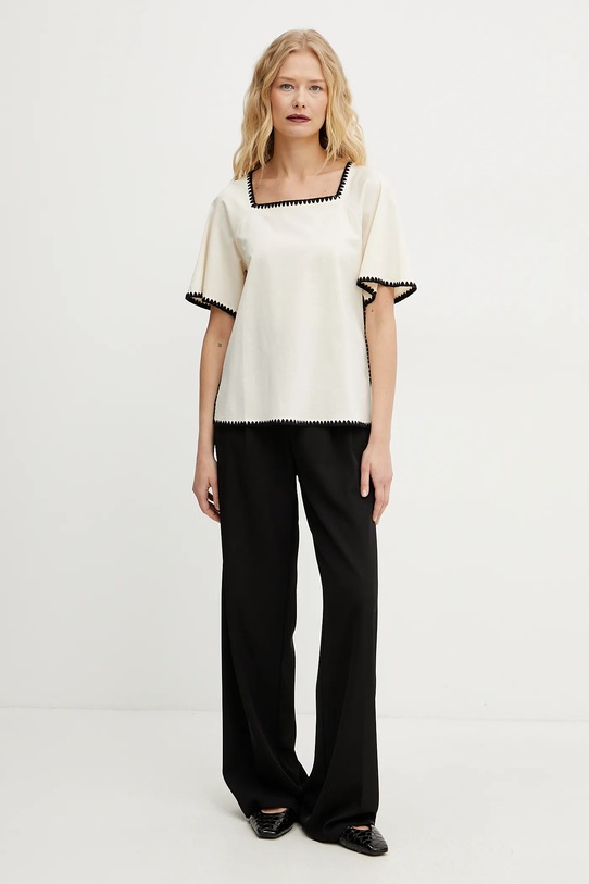 Weekend Max Mara t-shirt bawełniany 2515941062600 beżowy SS25