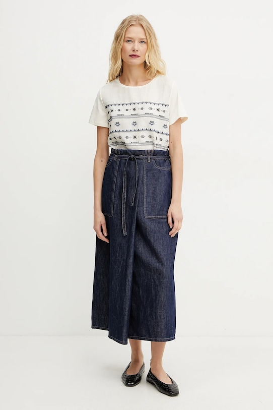 Majica kratkih rukava s dodatkom lana Weekend Max Mara 2515941112600 bež SS25