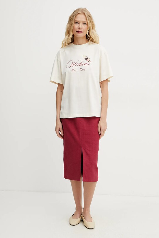 Weekend Max Mara t-shirt bawełniany 2515971032600 beżowy SS25
