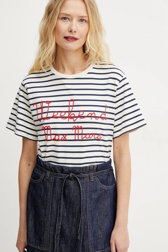 Weekend Max Mara t-shirt bawełniany wzorzyste beżowy 2515971042600