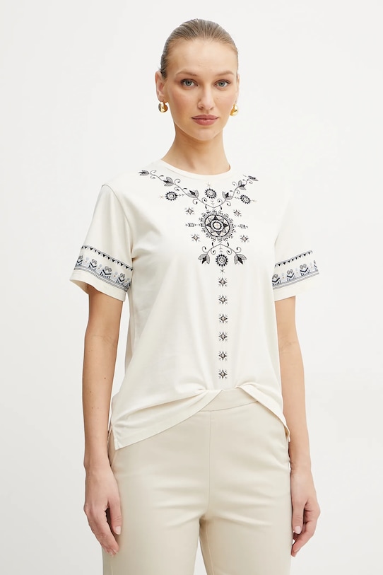 Weekend Max Mara t-shirt bawełniany wzorzyste beżowy 2515971042600