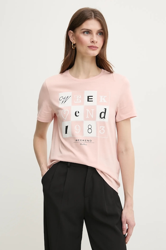 Weekend Max Mara tricou din bumbac print roz 2515971052600