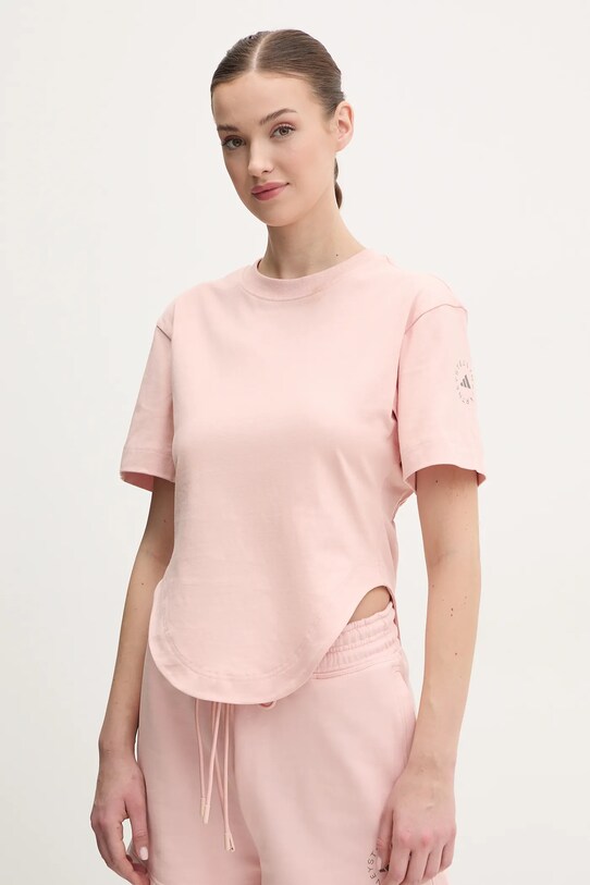 Bavlněné tričko adidas by Stella McCartney hladký růžová JJ2553