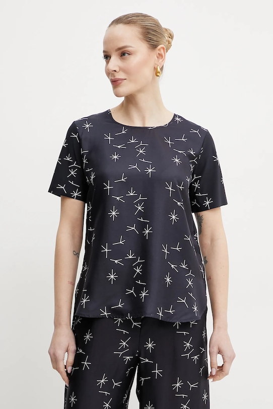 Блузка с примесью шелка MM узор тёмно-синий 2516941087600