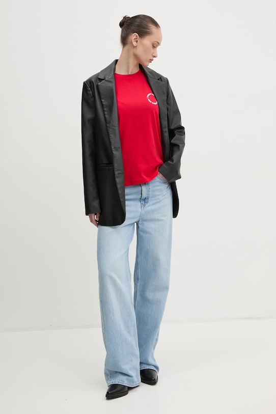 Tommy Jeans tricou din bumbac DW0DW21768 rosu SS25