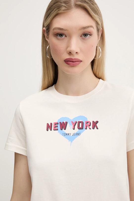 Tommy Jeans pamut póló bézs DW0DW21769