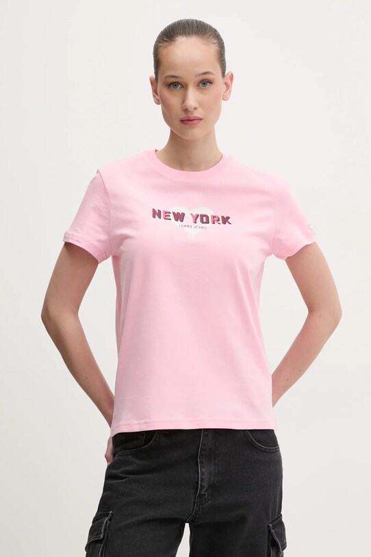 Хлопковая футболка Tommy Jeans розовый DW0DW21769