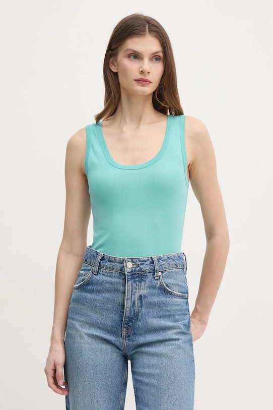 United Colors of Benetton top bawełniany bawełna turkusowy 3GA2DH010