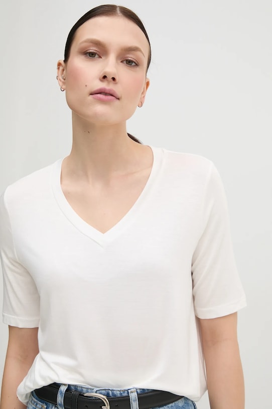 United Colors of Benetton t-shirt elasztánnal fehér 3Z12D401G