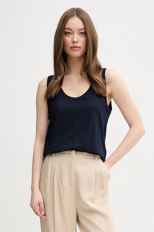 United Colors of Benetton top bawełniany bawełna granatowy 3BVXDH00Z