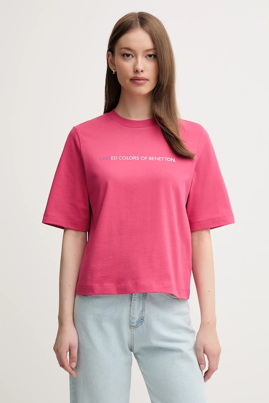 Памучна тениска United Colors of Benetton стандартна розов 3BL0D109D