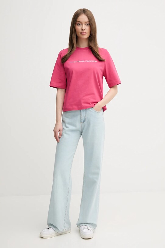 Памучна тениска United Colors of Benetton 3BL0D109D розов SS25