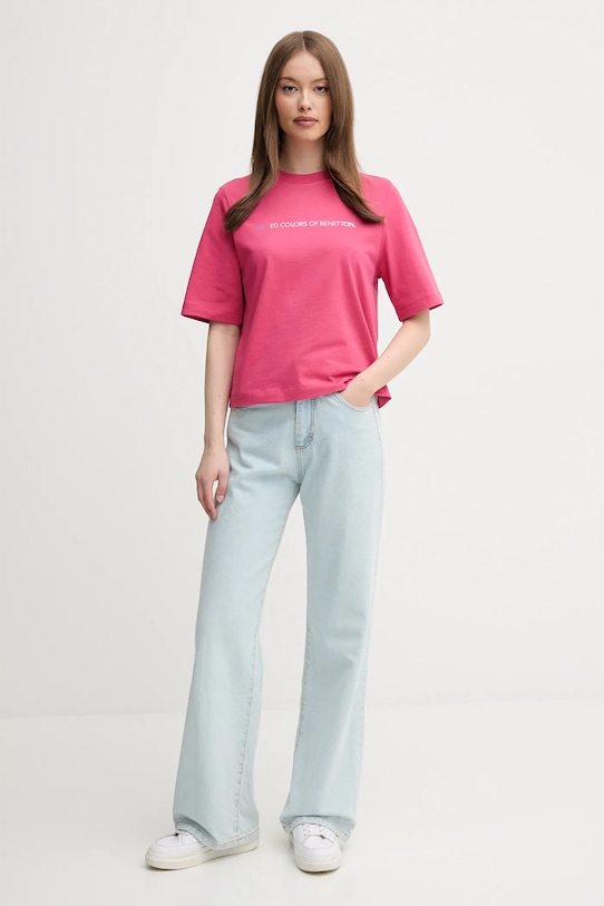 Хлопковая футболка United Colors of Benetton 3BL0D109D розовый SS25
