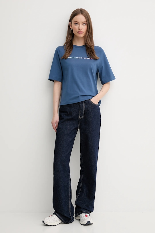 United Colors of Benetton tricou din bumbac 3BL0D109D bleumarin SS25