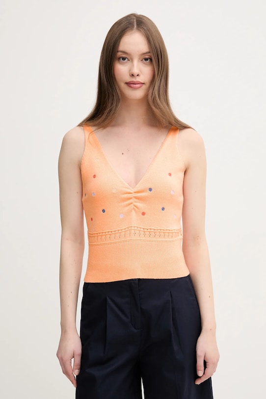 Bavlněný top United Colors of Benetton jemný vzor oranžová 10C1EH01A